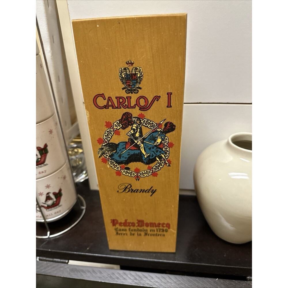 Vintage Carlos I Brandy Pedro Domecq Wood Box Bottle Holder Keepsake‎ *Box ONLY*